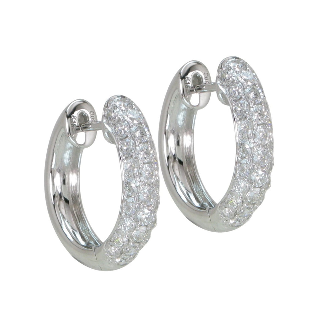 Three Row Pave Diamond Huggie Earrings 0.73ct tw