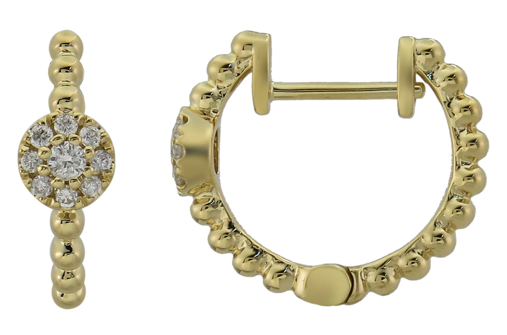 0.09ct tw Beaded Gold Mini Huguie with cluster Diamond Earrings