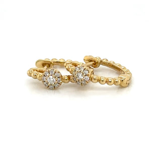 0.09ct tw Beaded Gold Mini Huguie with cluster Diamond Earrings