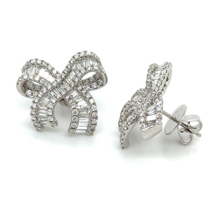 3.00ct tw Diamond French Bow Baguette & Round Diamond Earrings