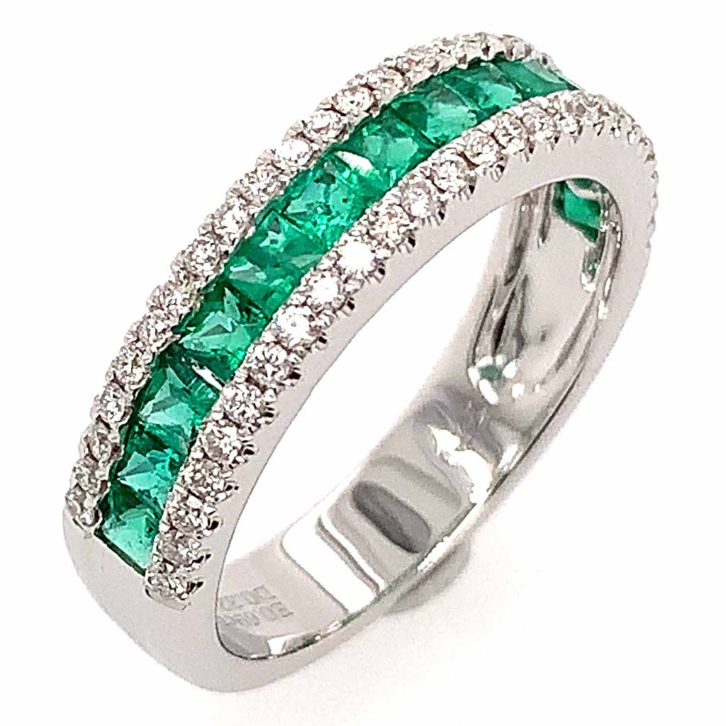 Princess-cut Green Emerald And Diamond Ring