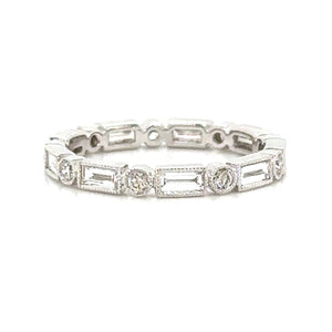 0.92ct tw Mix-shape Baguette and Rounds Alternating Diamond Eternity Ring