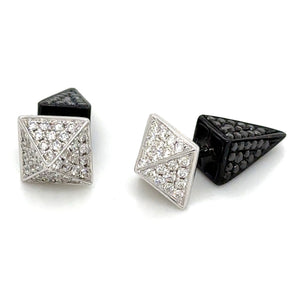Ladies Black and White Pave Spike Multiway Diamond Stud Earrings