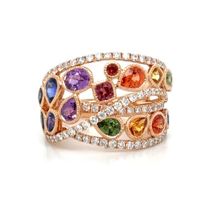 Multiple-shape Rainbow Sapphire Rose Gold Ring