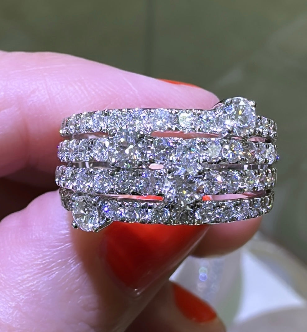 Four Row Pave Diamond Right-hand Ring 1.92ct tw