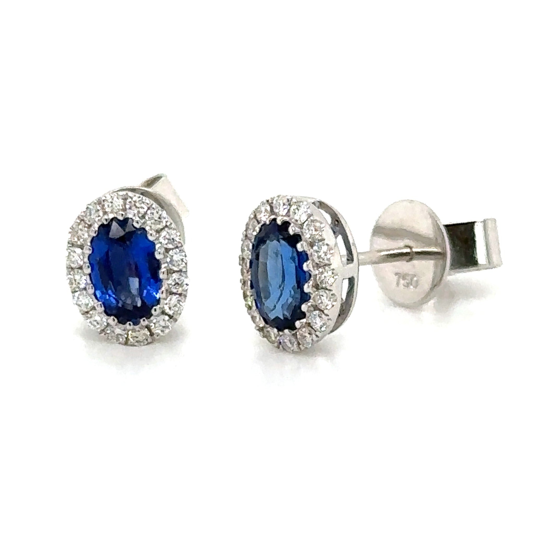 1.28ct tw Ladies Diamond and Blue Oval Sapphire Earrings