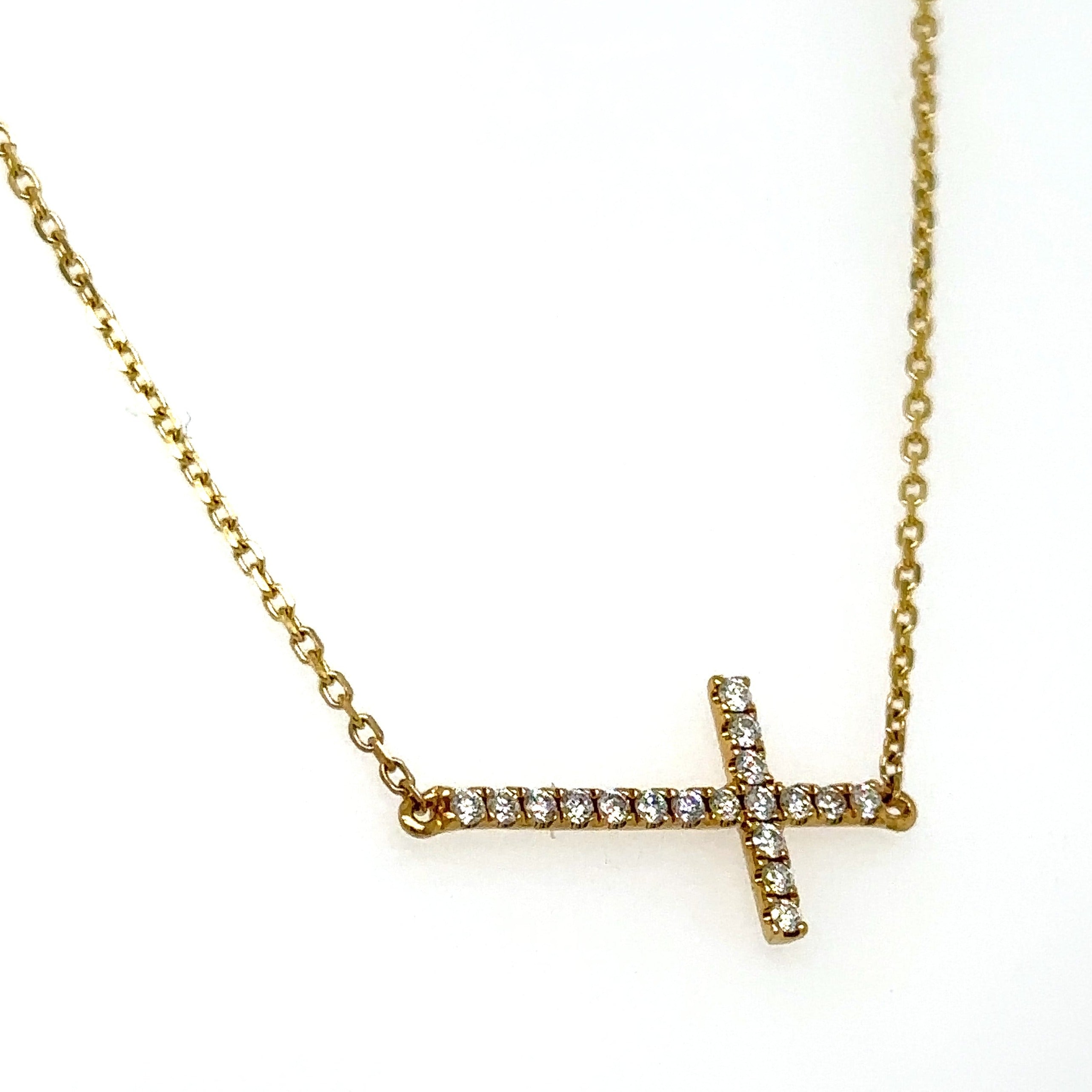 Diamond Sideways Cross Pendant Necklace