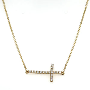 Diamond Sideways Cross Pendant Necklace