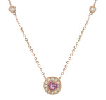 Ladies Diamond & Pink Sapphire Pendant Milgrain Detailed Necklace