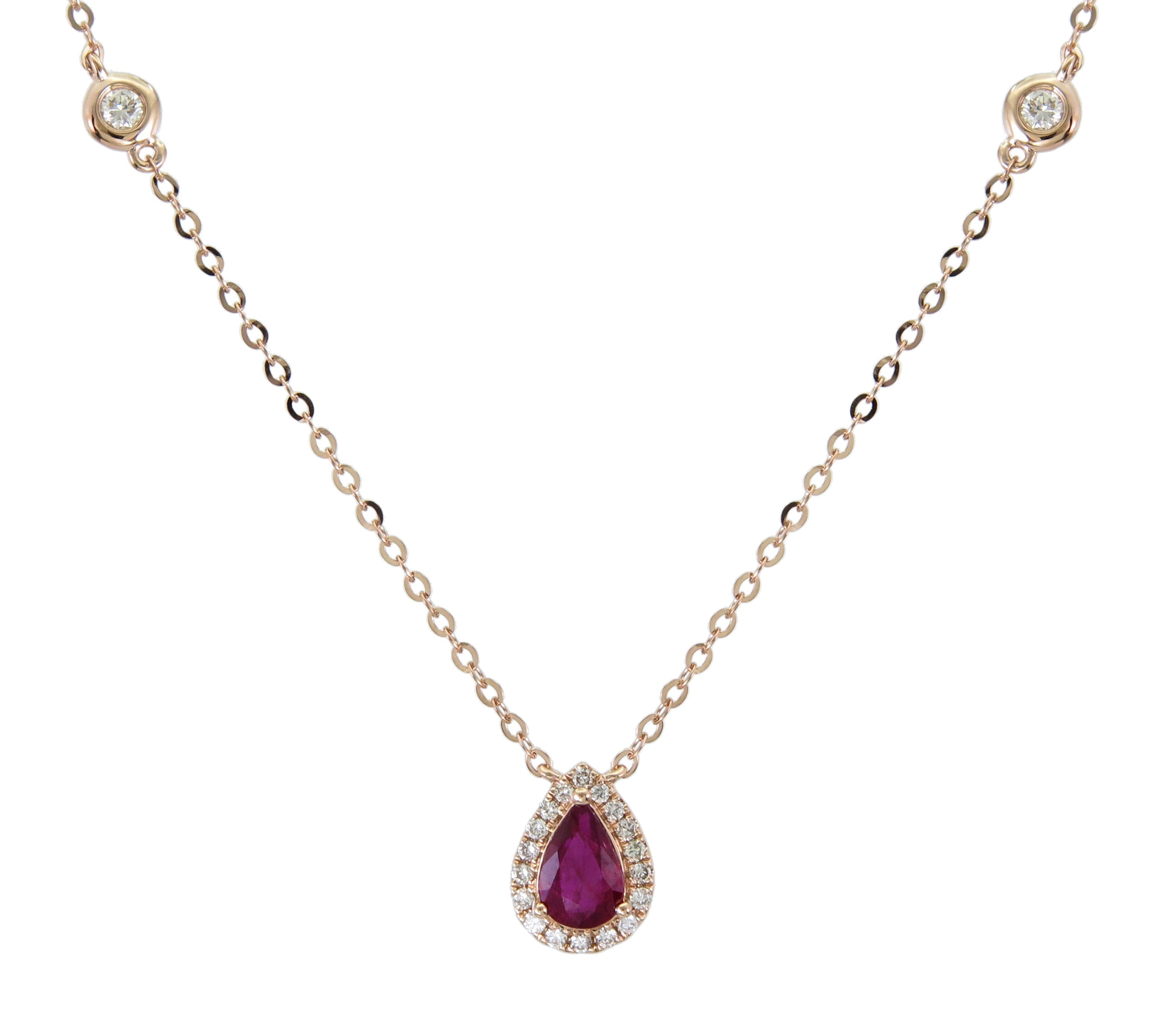 0.59ct tw Ruby and Diamond Pear Shape Necklace