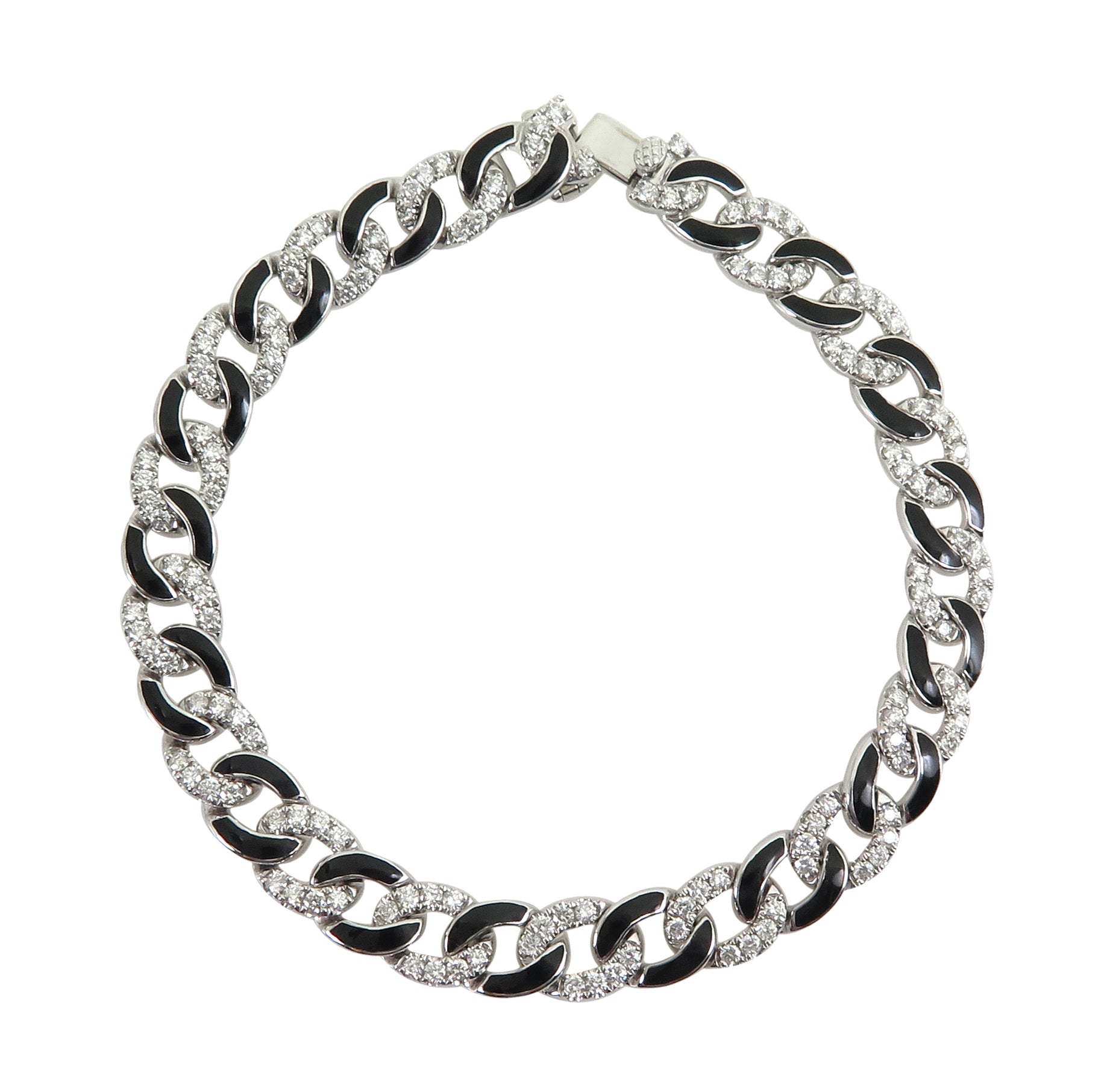1.93ct tw Diamond Pave Set Link with Black Enamel Bracelet