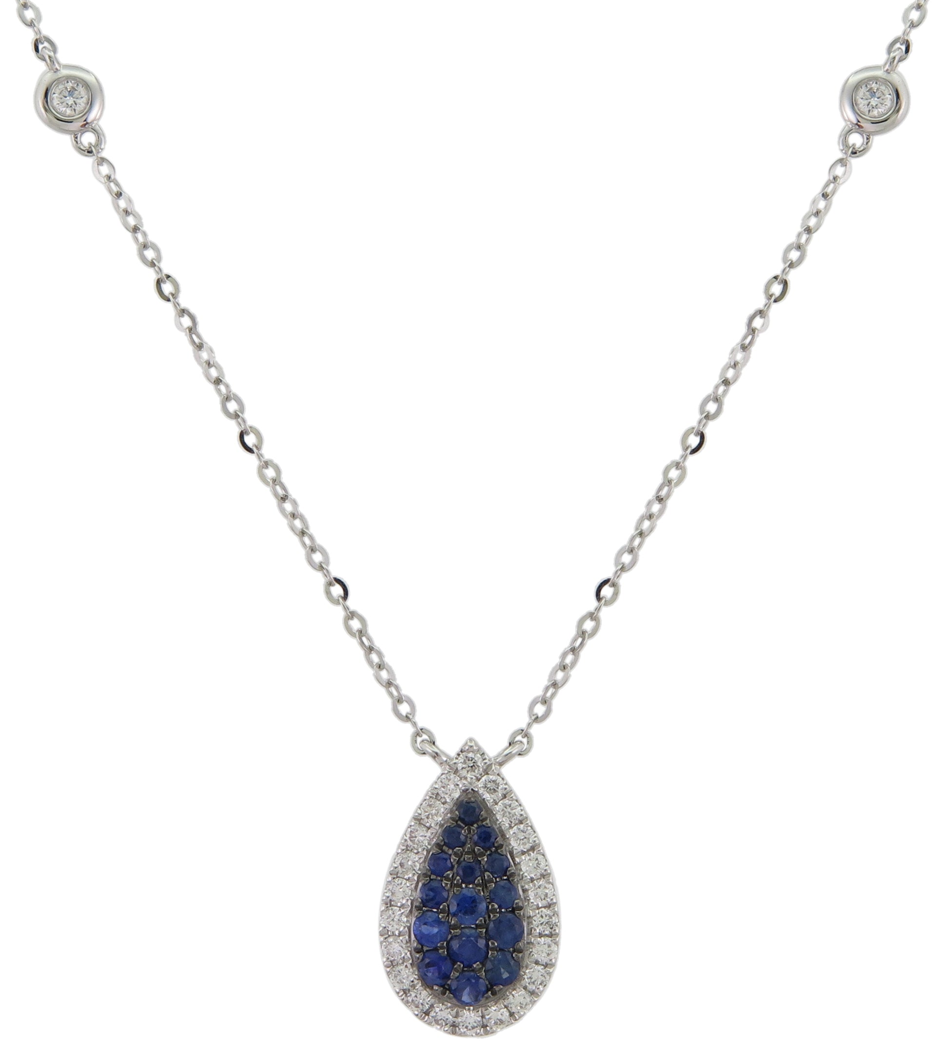 Ladies 0.71ct tw Diamond  and Blue Sapphire Cluster Pendant Necklace