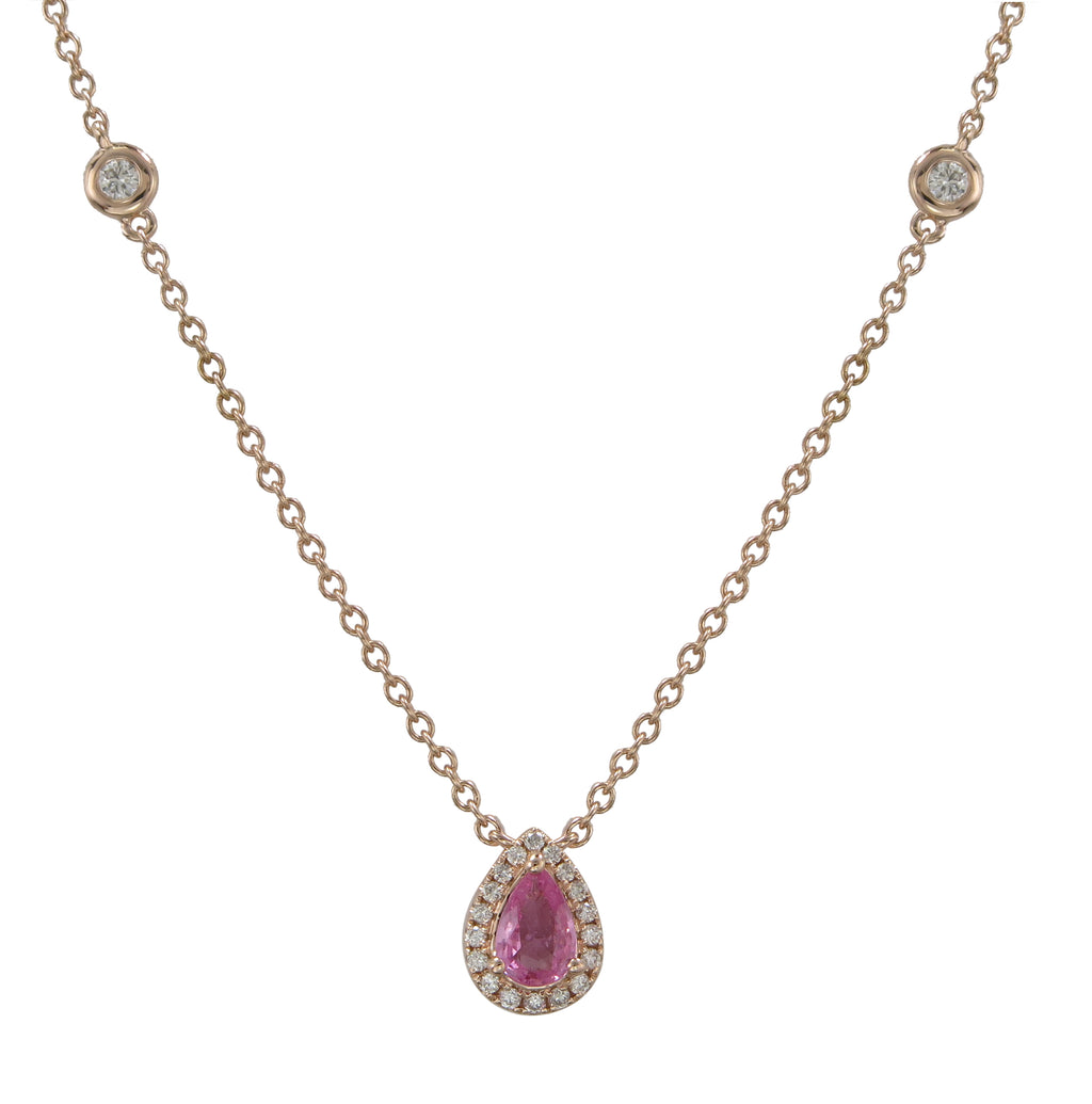 Ladies Diamond & Pink Sapphire Pendant Necklace
