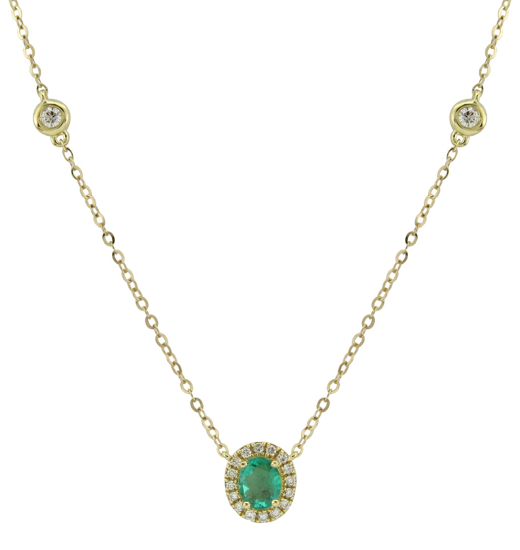Ladies Diamond & Emerald Pendant Necklace