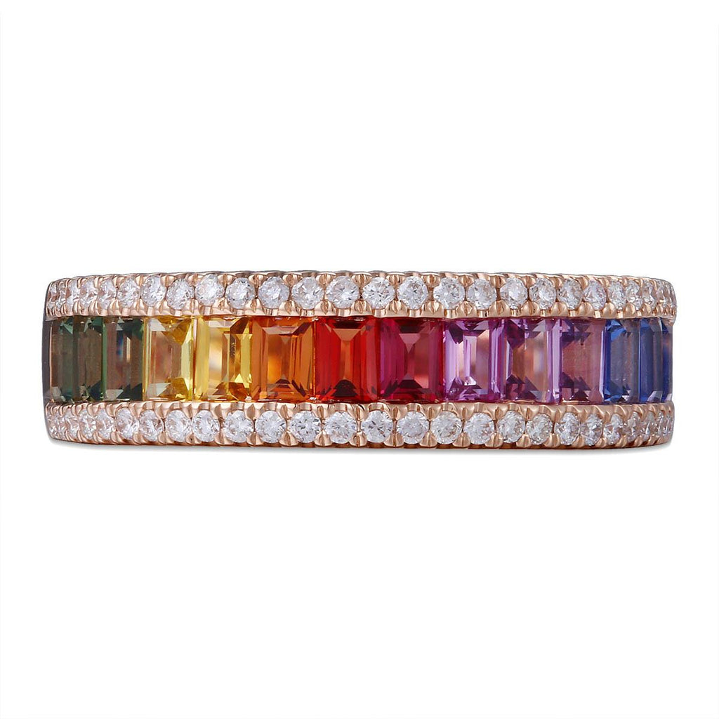 1.34ct tw Baguette Cut Rainbow Sapphire & Diamond Ring