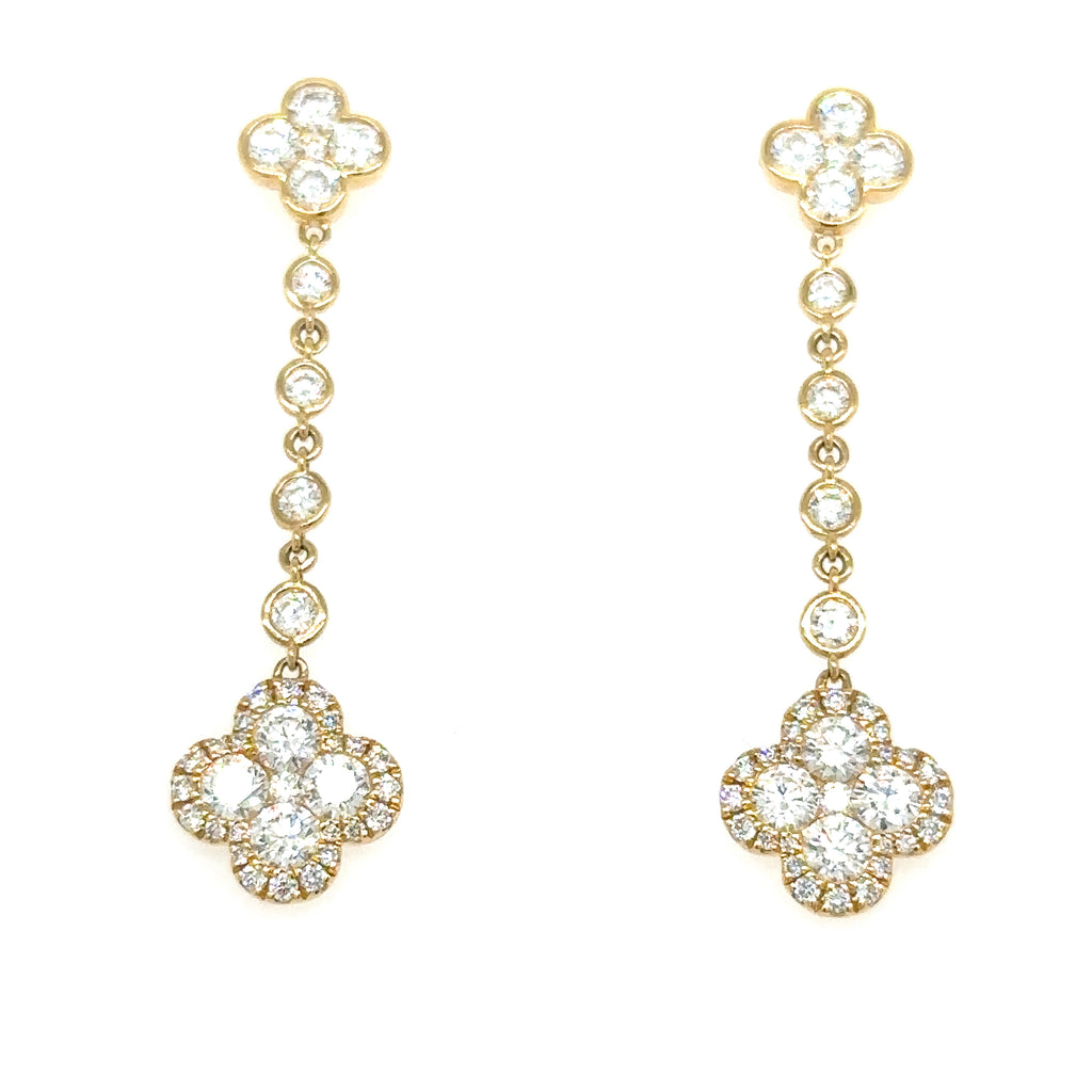 2.06ct tw Diamond Clover Flower Dangling Earrings