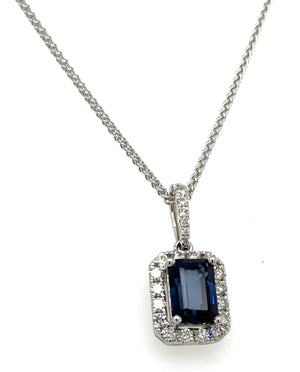 1.85carat Diamond Blue Baguette-cut Sapphire Pendant Necklace