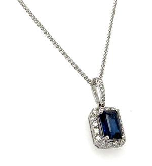 1.85carat Diamond Blue Baguette-cut Sapphire Pendant Necklace