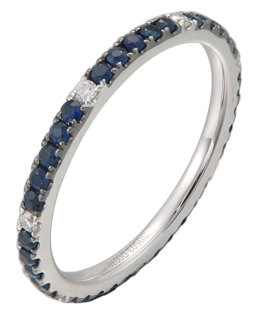 Blue Sapphire & Diamond Eternity Stackable Ring