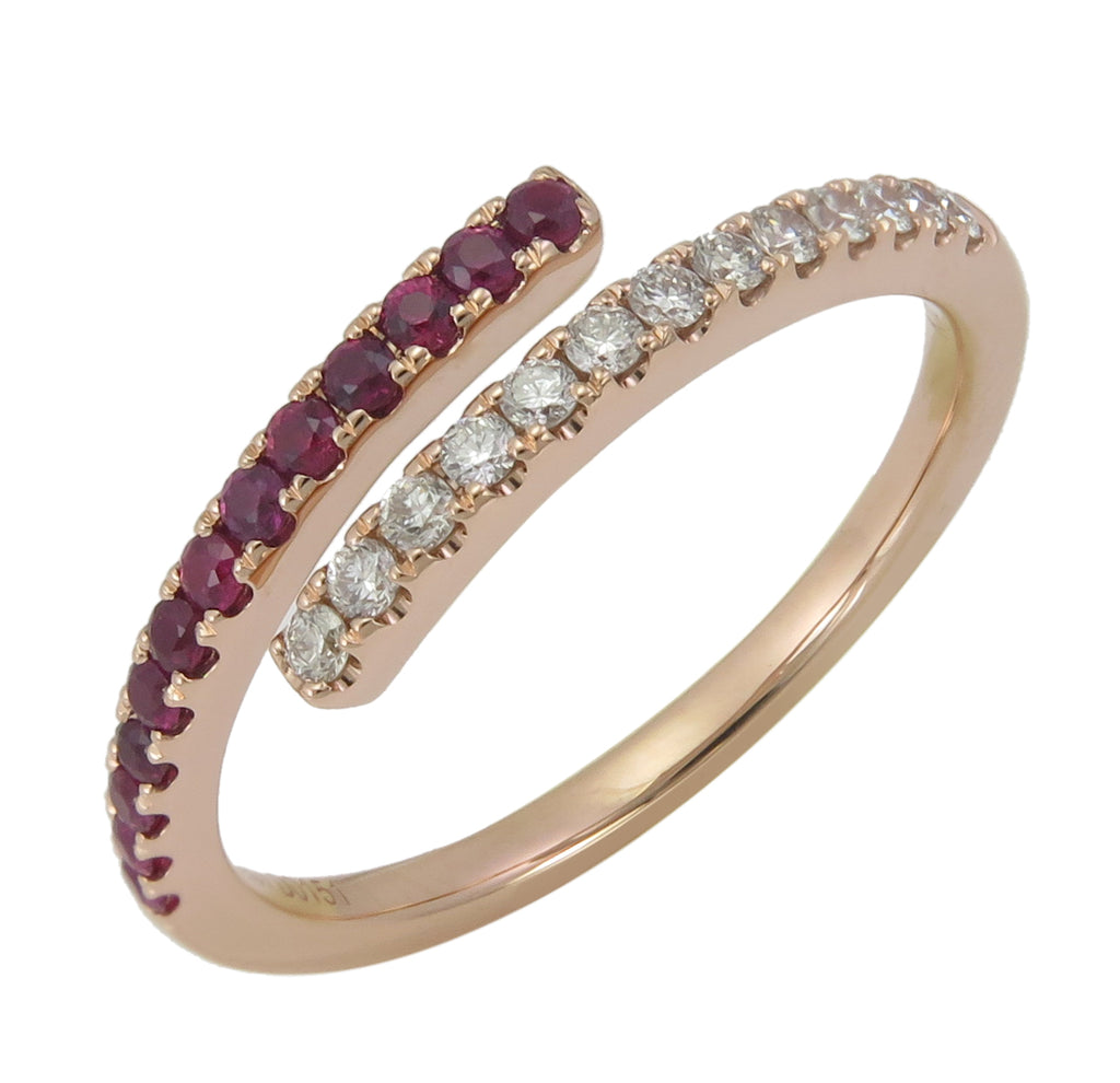 Gold Diamond and Ruby Open Wrap Ring 0.33ct tw