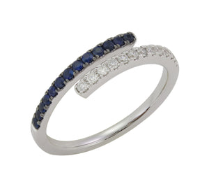 Gold Diamond and Blue Sapphire Open Wrap Ring 0.31ct tw