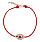 0.42ct tw Protective Evil Eye Diamond & Red Ruby Cord Bracelet