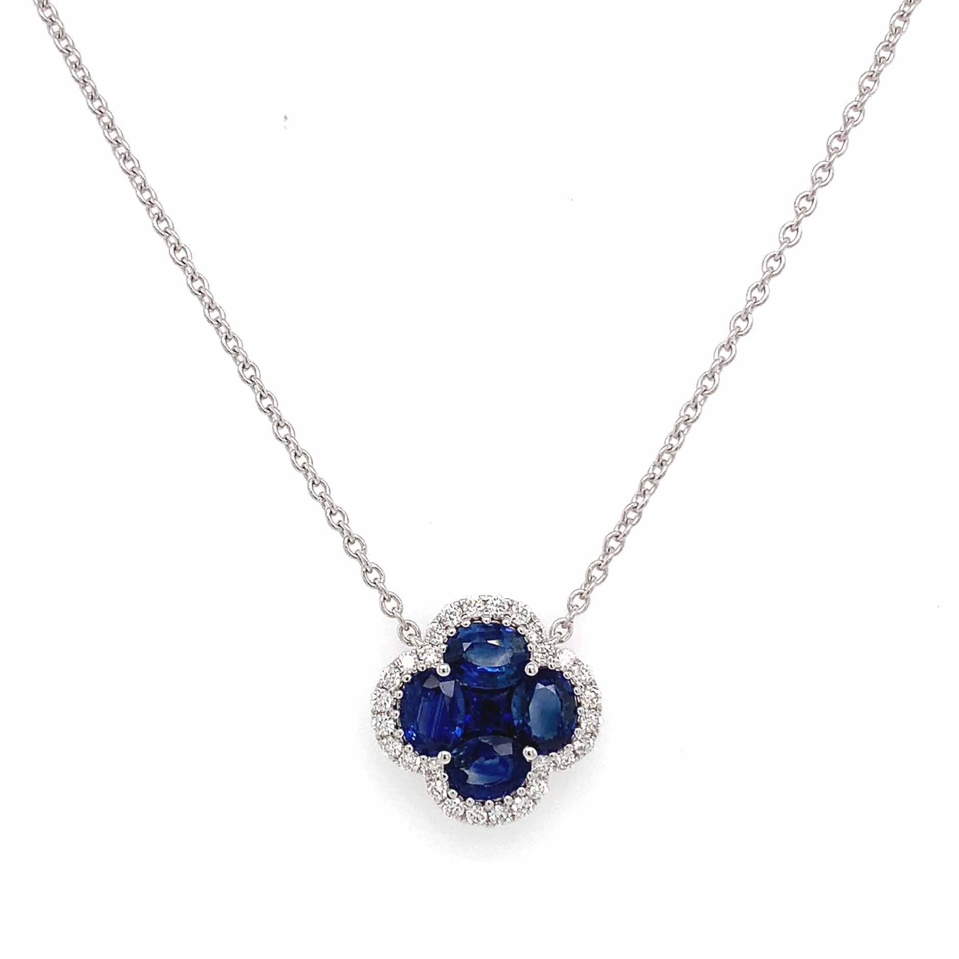 2.04ct tw Royal Blue Sapphire and Diamond Clover Pendant Necklace