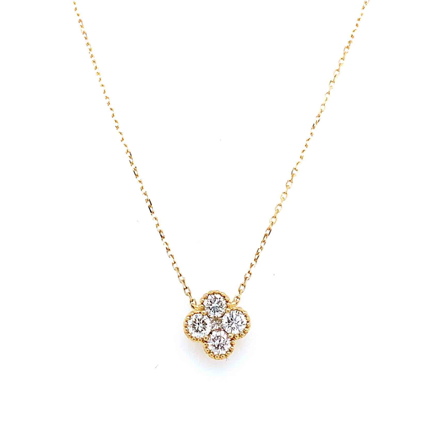 0.47ct tw Diamond Good Luck Charm Clover Milgrain Detailed Pendant Necklace