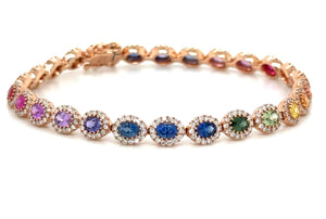 7.08ct tw Oval-cut Rainbow Sapphire and Diamond Gem Stone Tennis Bracelet