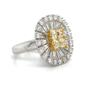 3.86ct tw Canary Fancy Yellow and White Diamond Art-Deco Style Cocktail Ring