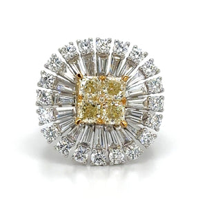 3.86ct tw Canary Fancy Yellow and White Diamond Art-Deco Style Cocktail Ring