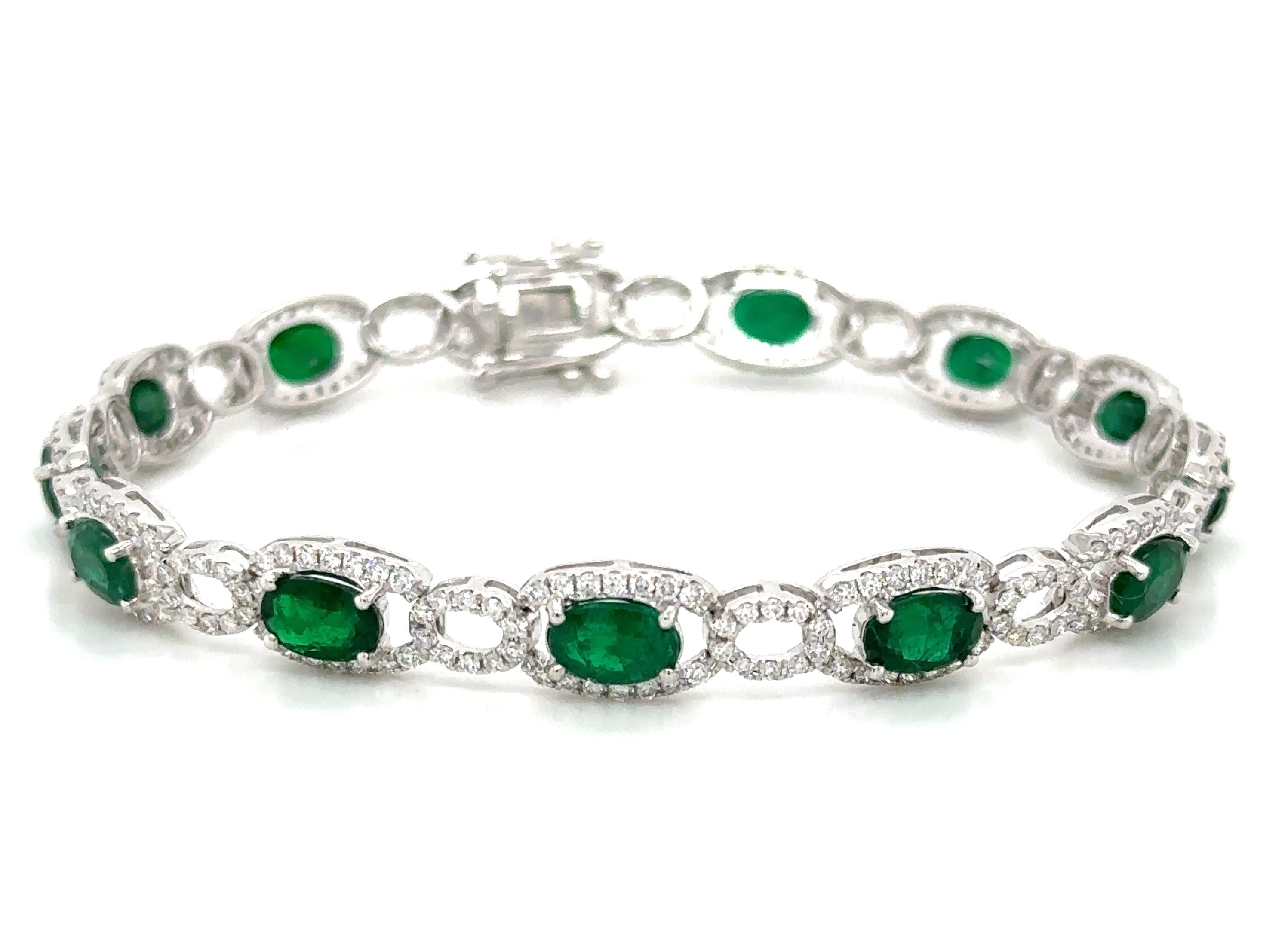 7.38ct t.w. Round Brilliant Cut Diamond and Oval -cut Emerald Statement Bracelet