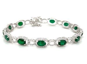 7.38ct t.w. Round Brilliant Cut Diamond and Oval -cut Emerald Statement Bracelet