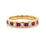 1.21carat Ladies Princess-cut Seven Stone Ruby  & Six Diamond Ring