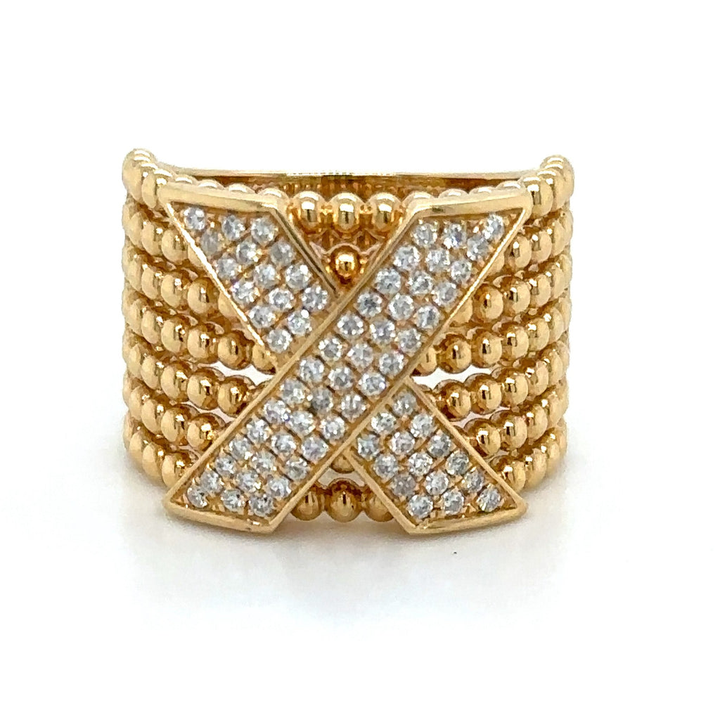 0.43ct t.w. Seven Row beaded Gold And Diamond Statement Ring