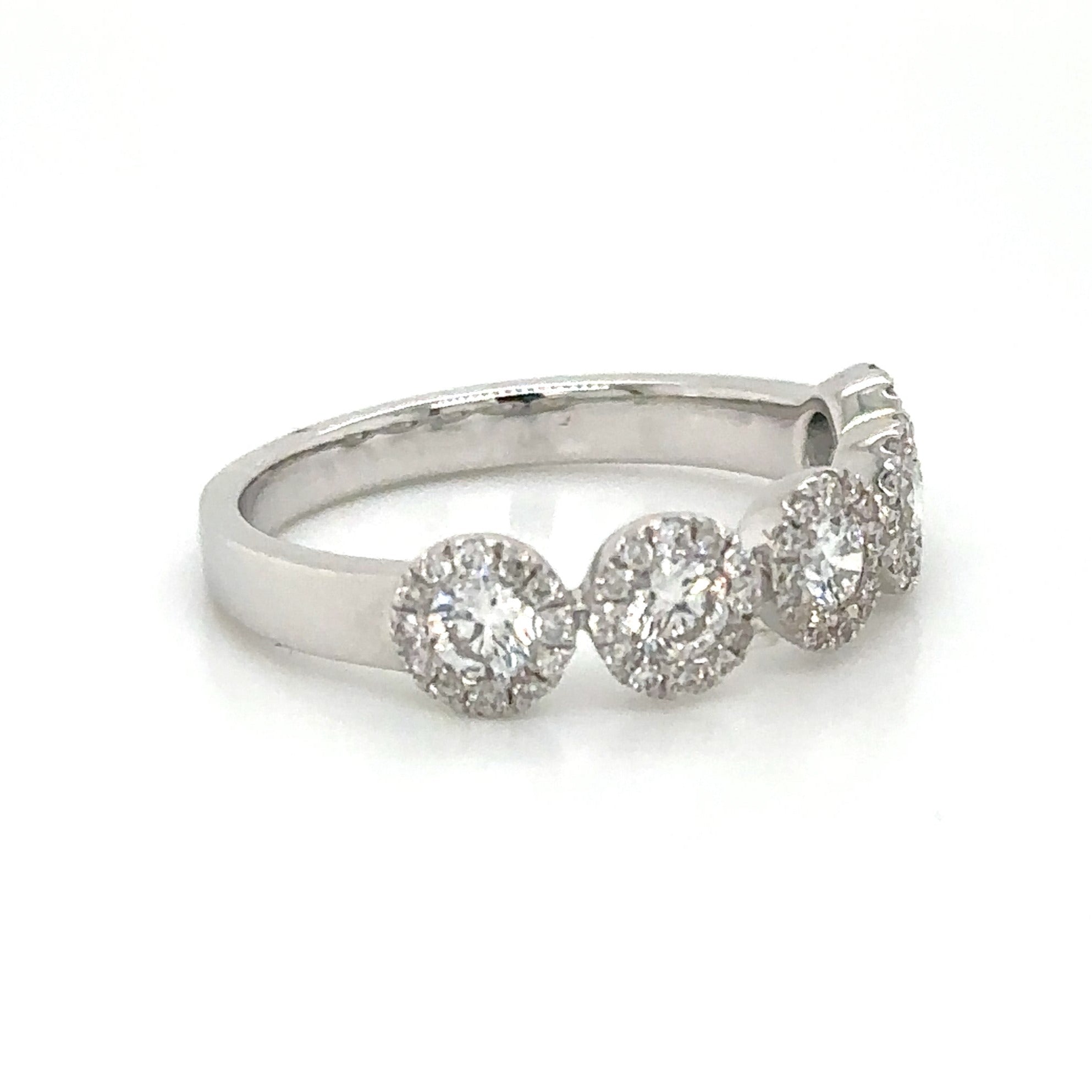 Five Stone Round Cut with Halo Diamond Ring 0.83ct tw