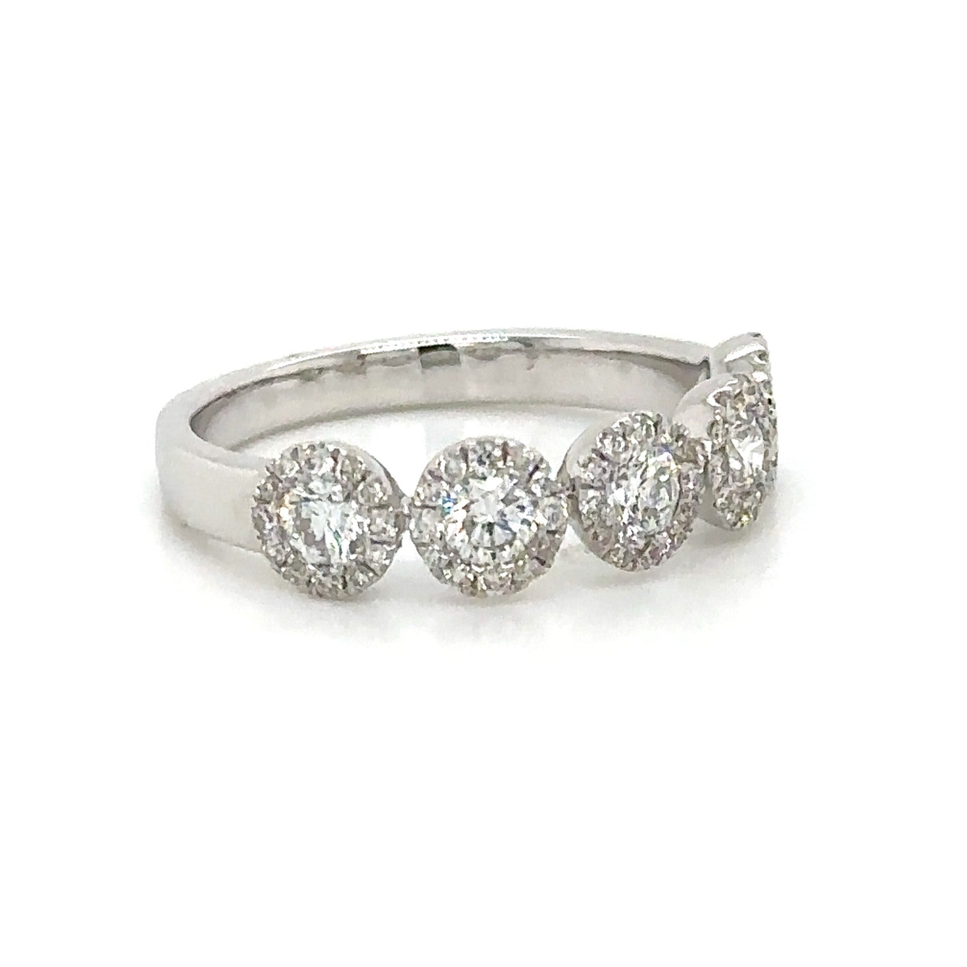 Five Stone Round Cut with Halo Diamond Ring 0.83ct tw