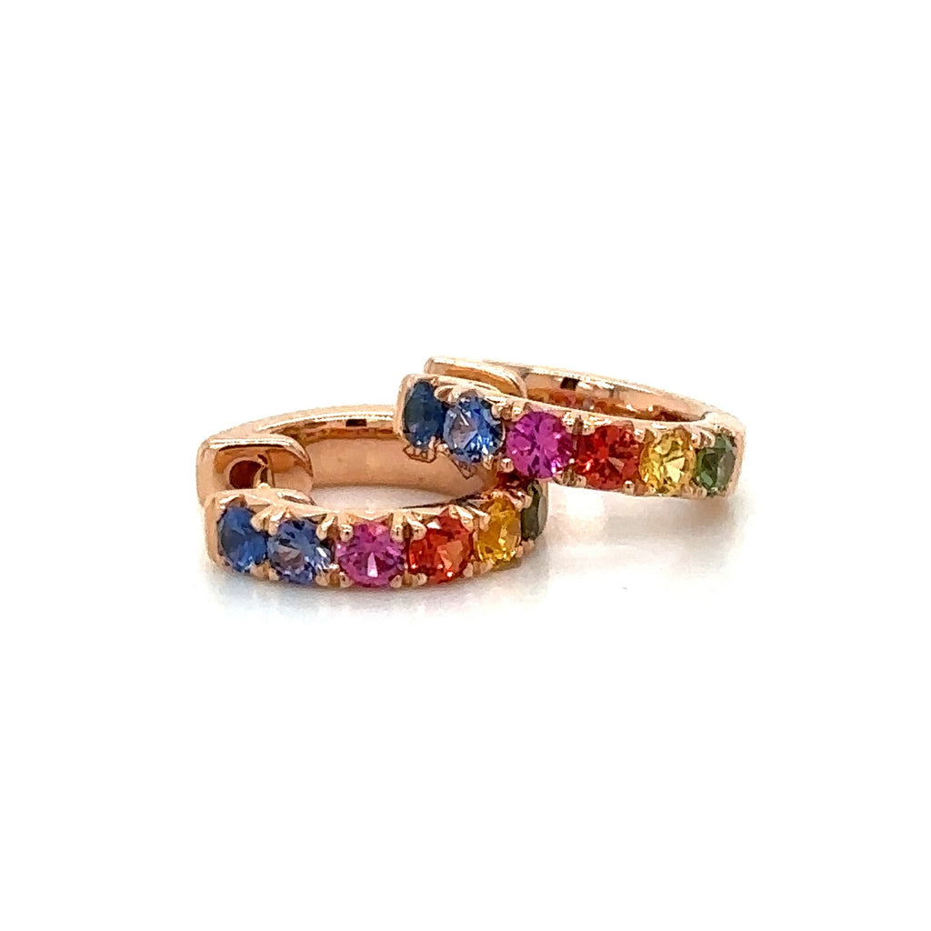 0.41carat Rainbow Sapphire Rose Gold Huggie Hoop Earrings