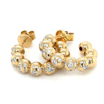 1.14ct tw Beaded Gold Hoop Burnish set  Designer Diamond Earrings