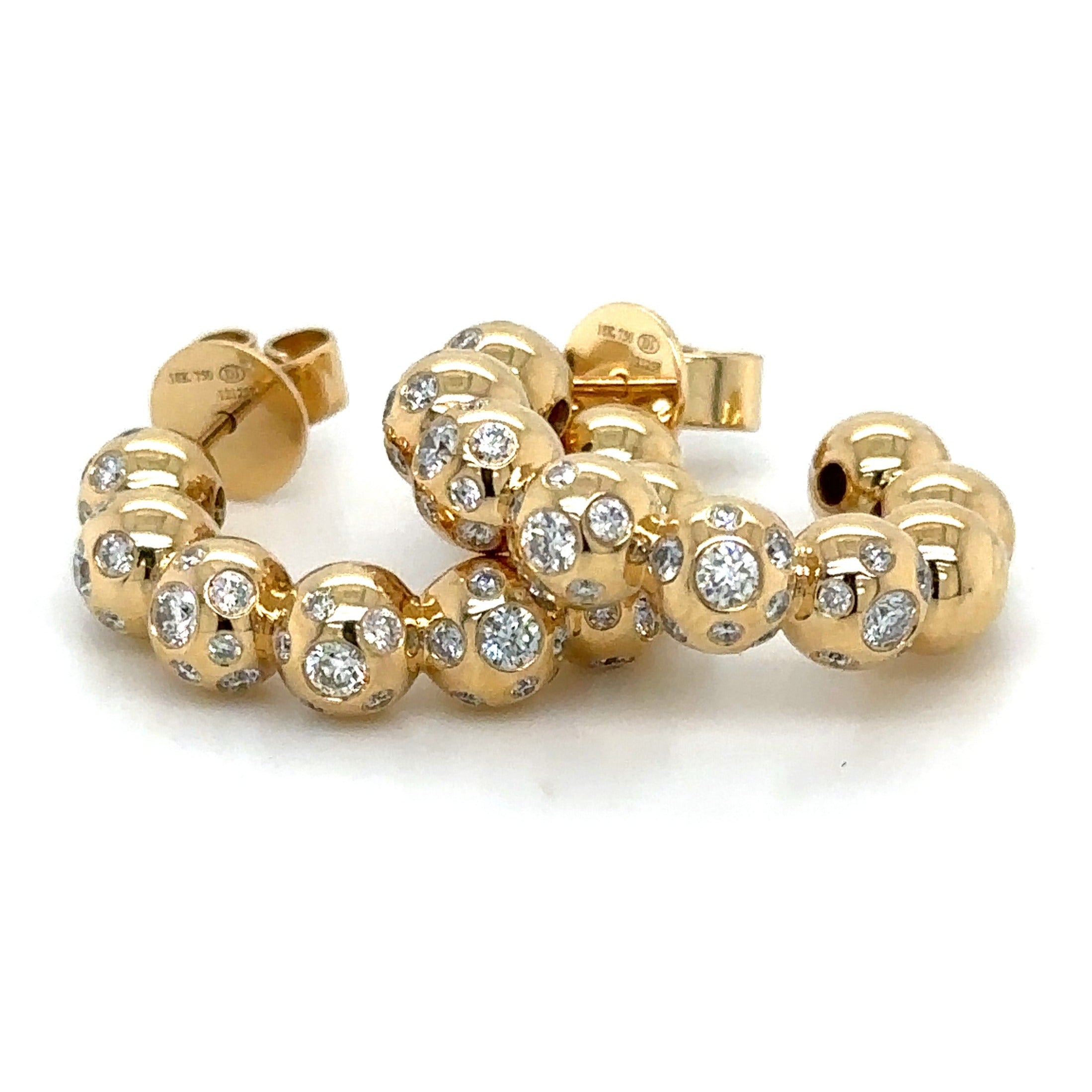 1.14ct tw Beaded Gold Hoop Burnish set  Designer Diamond Earrings