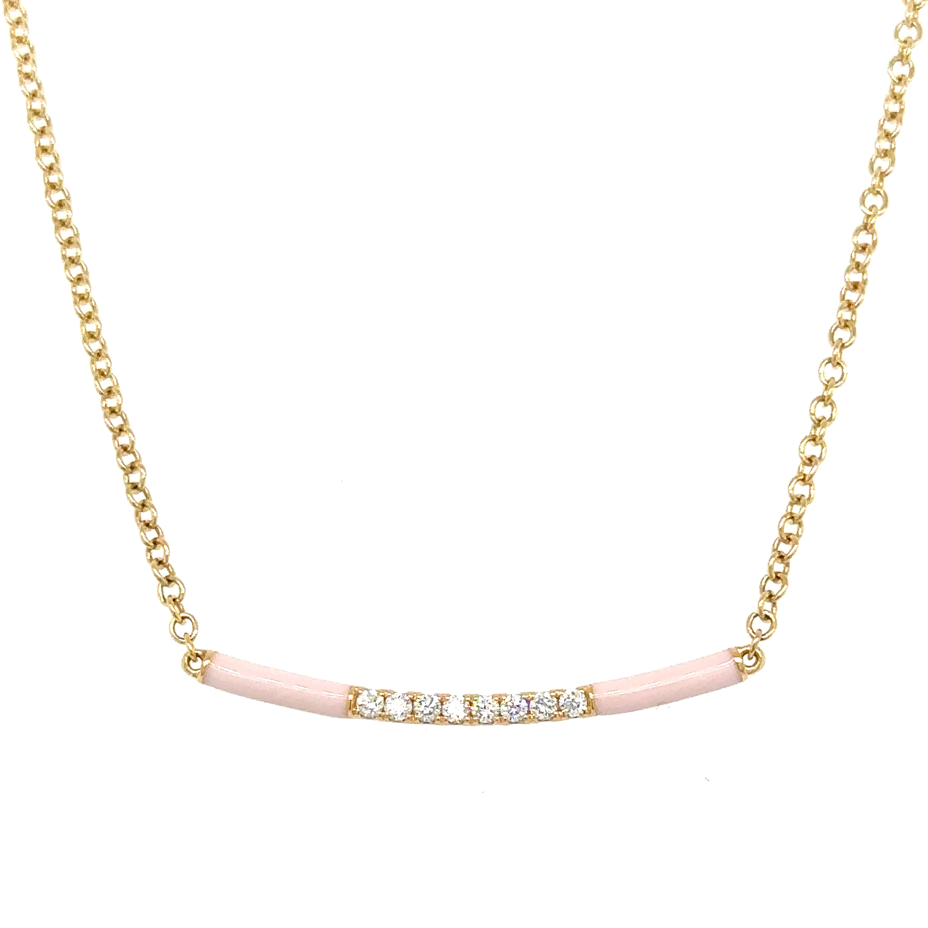 Pink Enamel and Diamond 0.10ct tw Bar Necklace