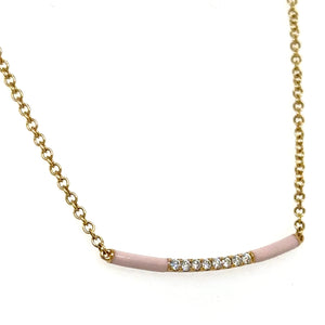Pink Enamel and Diamond 0.10ct tw Bar Necklace