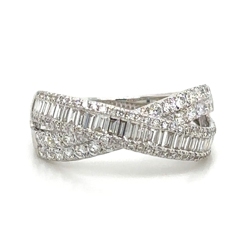 1.11ct tw Diamond Baguette and Round cut Criss Cross Ring