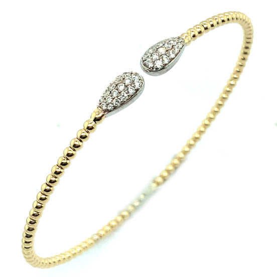 0.28carat Pave Diamond Beaded Gold Open Wrap Bangle Bracelet