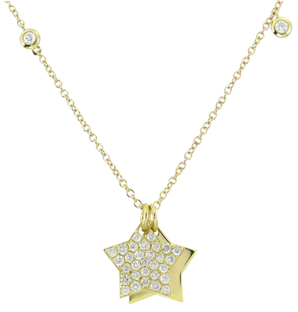 0.43ct tw Double Layered Star Pave Diamond Pendant Necklace