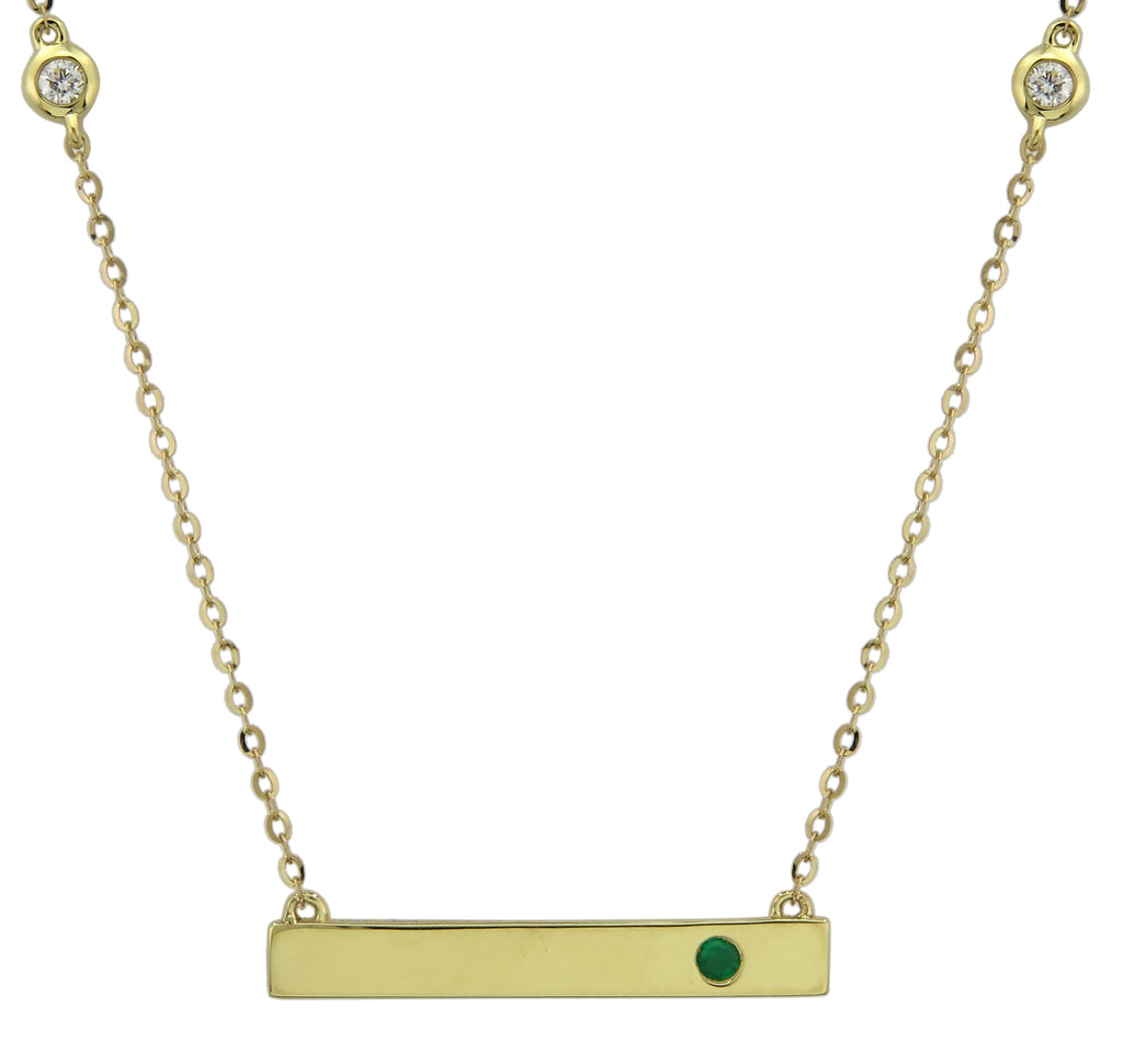 Emerald and Diamond Bar Name Plate Pendant Necklace