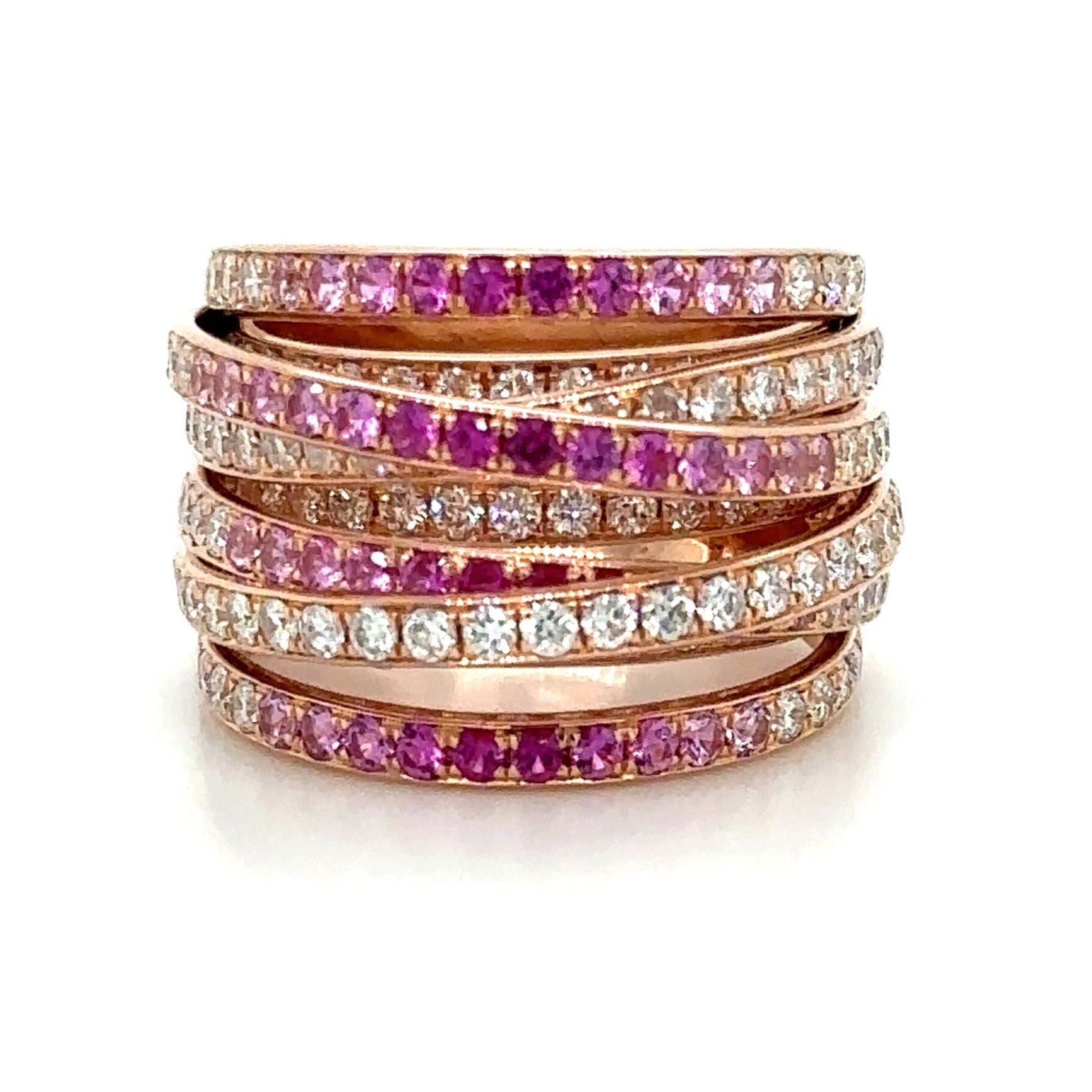 Dazzling 3.08ct tw Diamond & Pink Sapphire Overlap Cocktail Right Hand  Ring