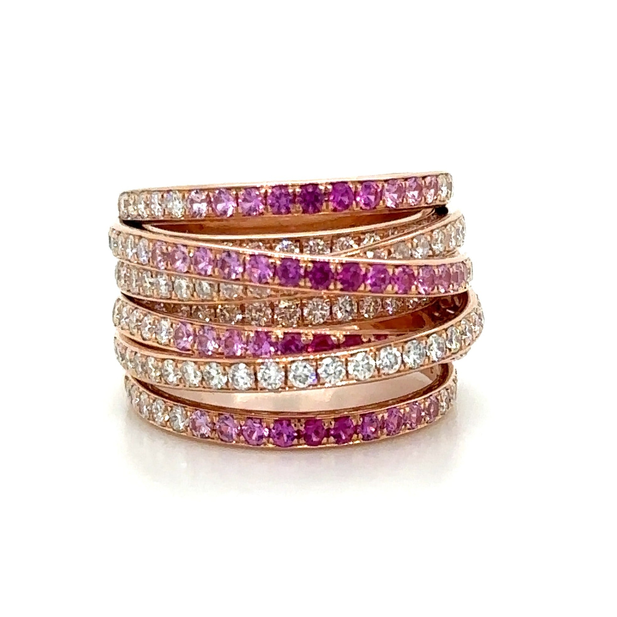 Dazzling 3.08ct tw Diamond & Pink Sapphire Overlap Cocktail Right Hand  Ring