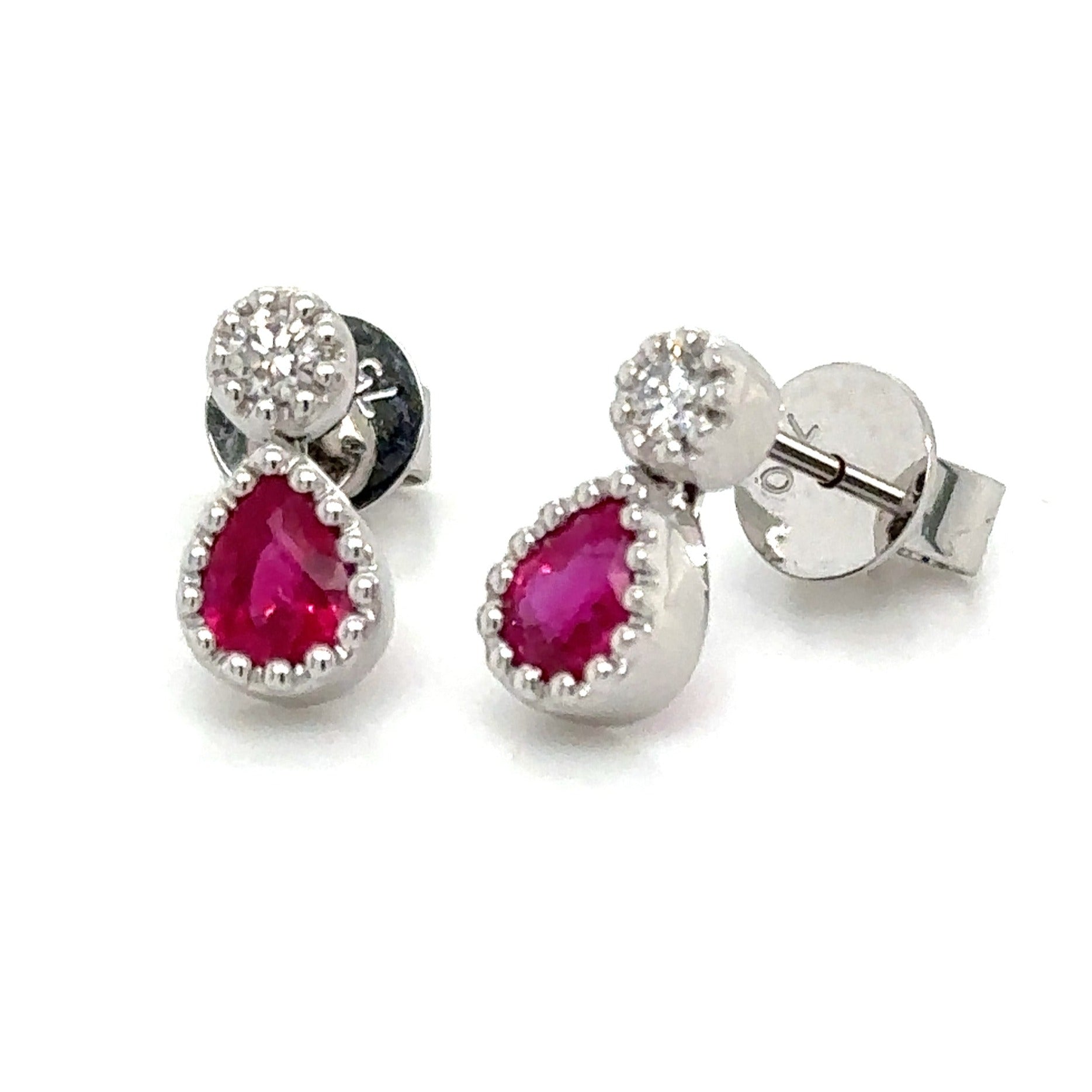 0.87ct tw Ladies Pear Shape Ruby & Diamonds Drop Earrings