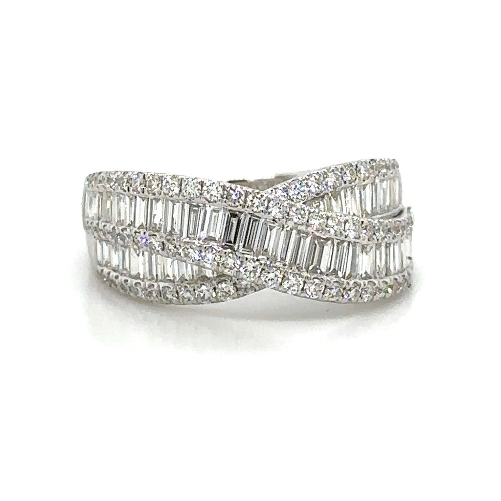 1.37ct tw Diamond Baguette and Round cut Criss Cross Ring